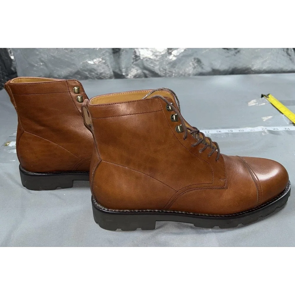 Polo Ralph Lauren Boots Mens Size 8.5 Brown Leather Lawrence Cap Toe Combat EUC